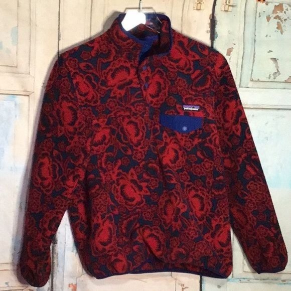 Patagonia Womans S Snap T Synchilla Fleece Barceloneta Classic Red Blue
